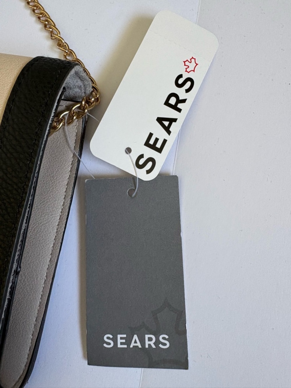 Sears Beige, grey, black, Chain Tassel Crossbody bag, 9 inches by 6 inches. NWT. - Picture 4 of 15